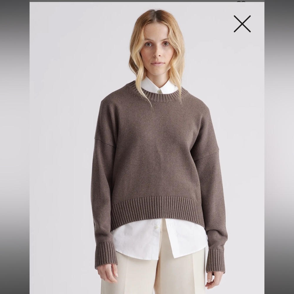 NWT Quince 100% Organic Cotton Boyfriend Crew Sweater - Small - Heather Brown